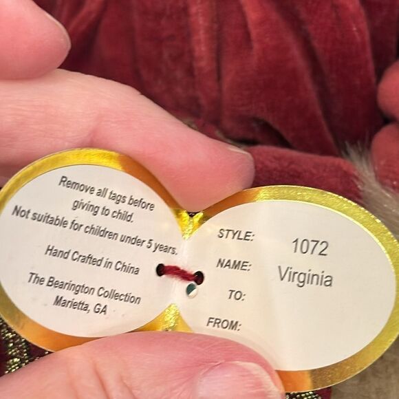 Vintage Bearington Collection Virginia #1072 Christmas Teddy Bear - Picture 9 of 11